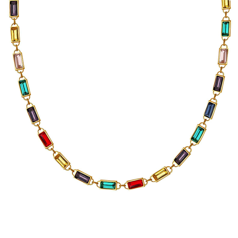 N27- COLORFUL STONES 18K GOLD-PLATED STAINLESS-STEEL NECKLACE Main Image